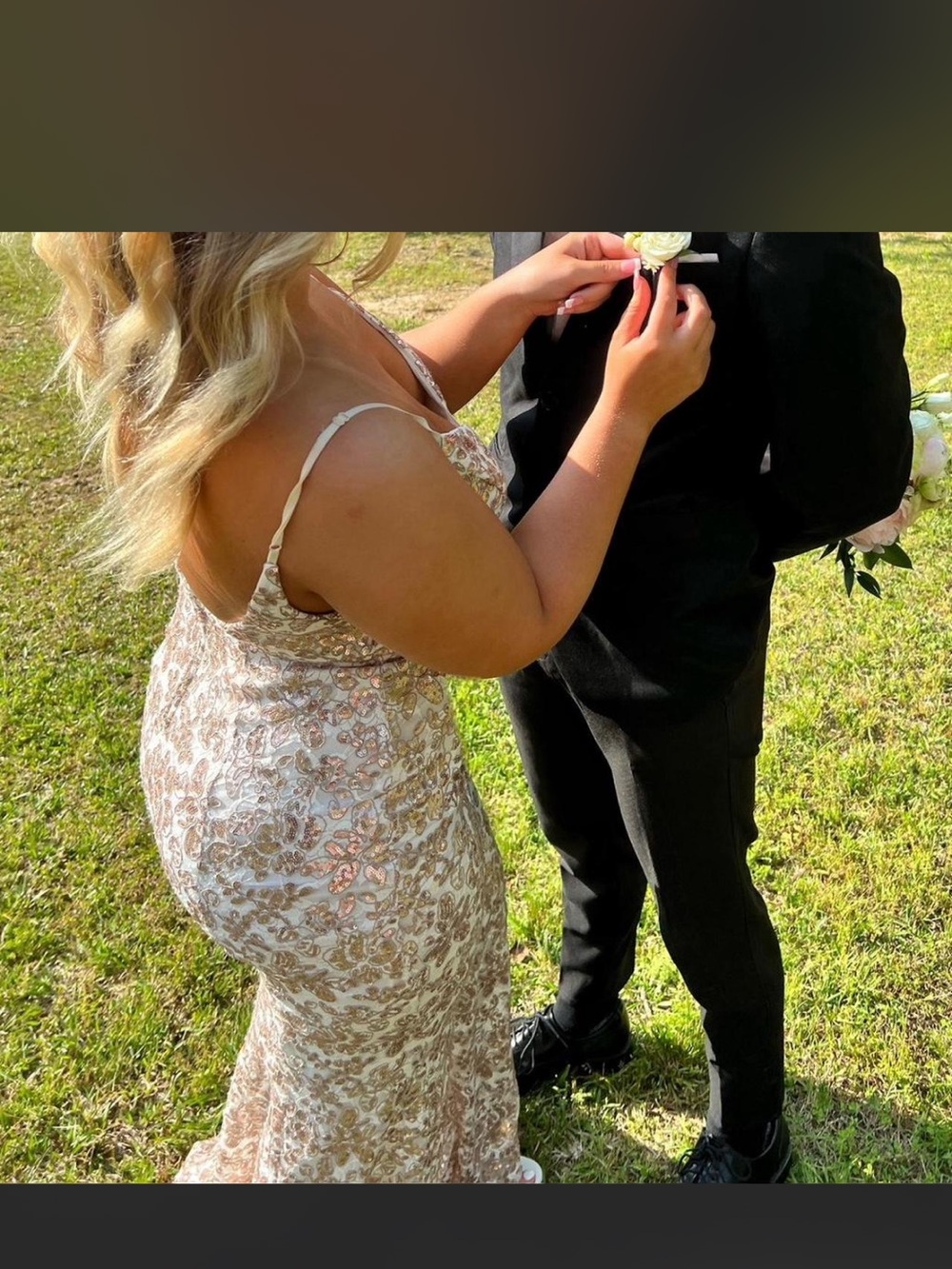 City Triangles White and Rose Gold Sequin Prom Dress